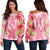 Hawaii Turtle Hibiscus Women's Off Shoulder Sweater - Pink Style - AH Black - Polynesian Pride