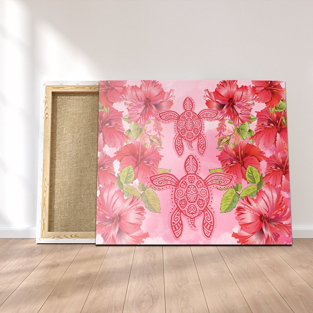 Hawaii Turtle Hibiscus Canvas - Pink Style - AH Canvas Poly-cotton - Polynesian Pride