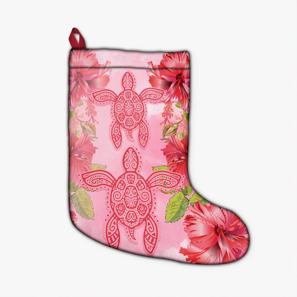 Hawaii Turtle Hibiscus Christmas Stocking - Pink Style - AH Christmas Stocking 26 X 42 cm Black - Polynesian Pride