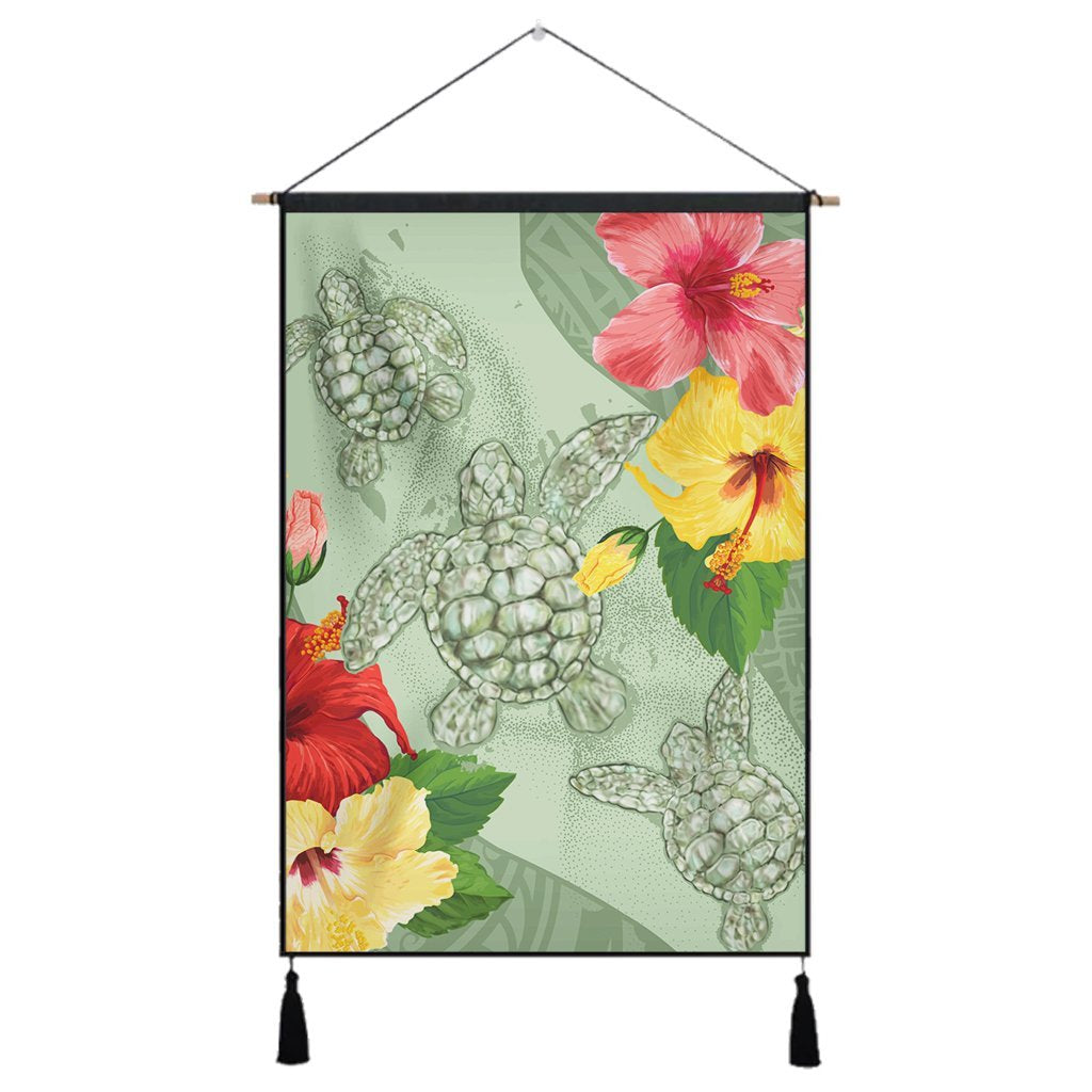 Hawaii Turtle Hibiscus Hanging Poster - Tink Style - AH Hanging Poster Cotton And Linen - Polynesian Pride