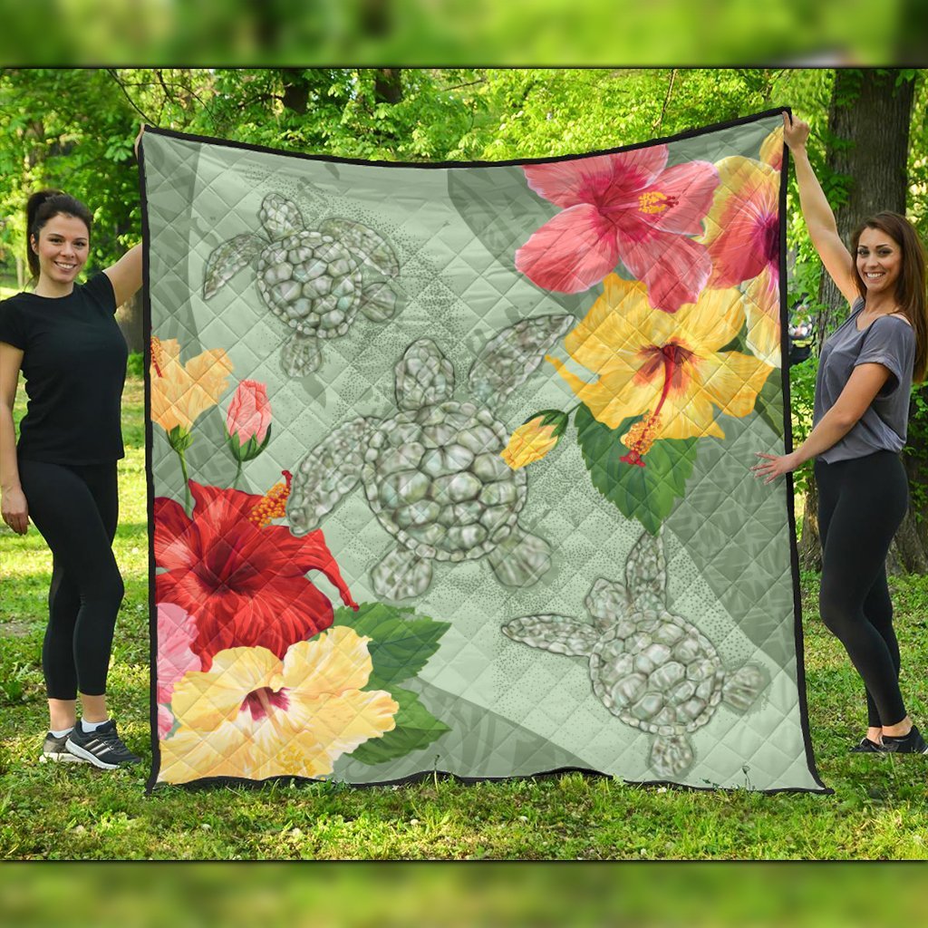 Hawaii Turtle Hibiscus Premium Quilts - Tink Style - AH Black - Polynesian Pride