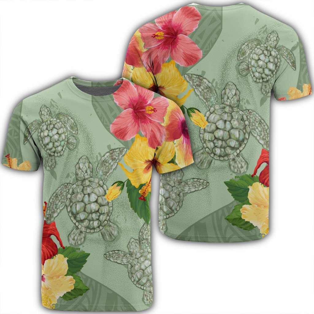 Hawaii Turtle Hibiscus T Shirt Tink Style Unisex Black - Polynesian Pride