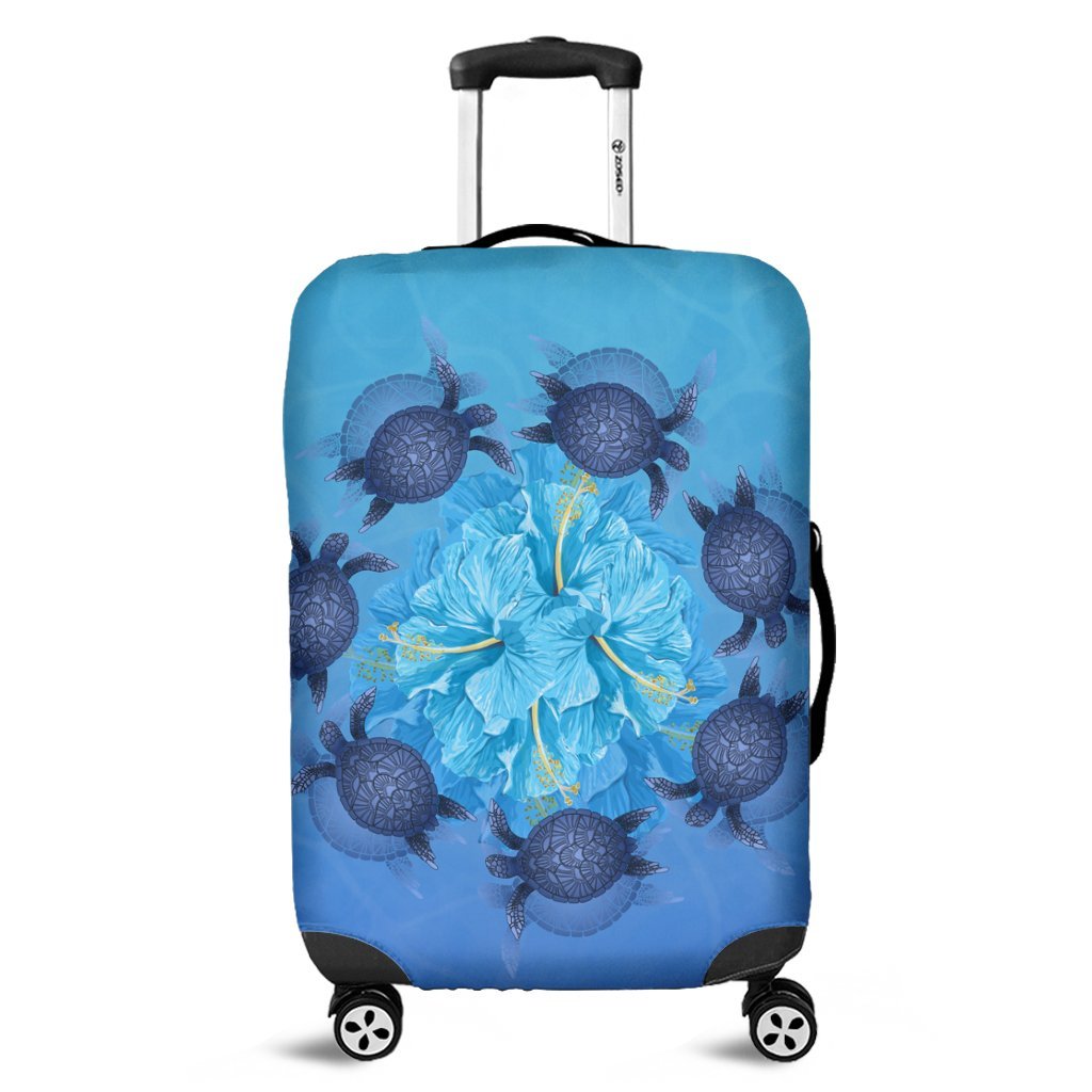 Hawaii Turtle Hibiscus Blue Luggage Covers - AH Black - Polynesian Pride