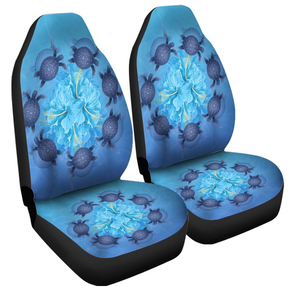 Hawaii Turtle Hibiscus Blue Car Seat Covers - AH Universal Fit Black - Polynesian Pride