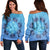 Hawaii Turtle Hibiscus Blue Women's Off Shoulder Sweater - AH Black - Polynesian Pride