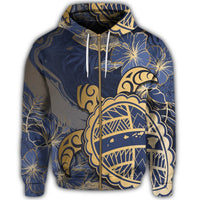 Hawaii Turtle Hibiscus Gold Zip Hoodie Kyn Style - Polynesian Pride