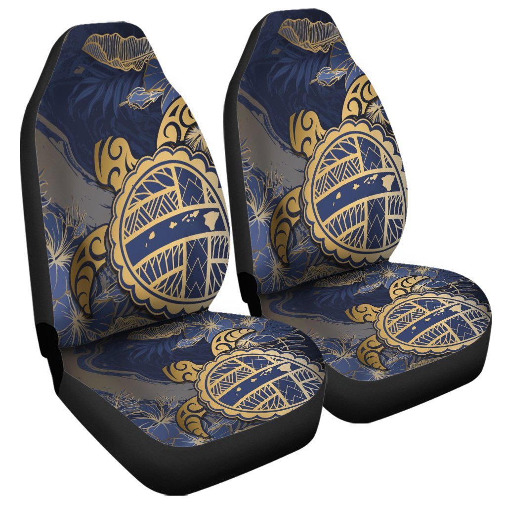 Hawaii Turtle Hibiscus Gold Car Seat Covers - Kyn Style - AH Universal Fit Black - Polynesian Pride