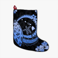 Hawaii Turtle Hibiscus Map Polynesian Christmas Stocking Blue - AH Christmas Stocking 26 X 42 cm Black - Polynesian Pride