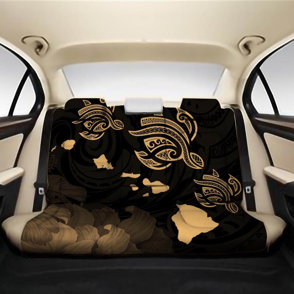 Hawaii Turtle Hibiscus Map Polynesian Blur Back Seat Cover AH One Size Black Back Car Seat Covers - Polynesian Pride