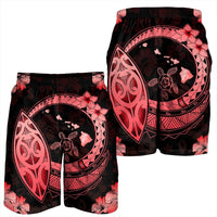 Hawaii Turtle Hibiscus Map Polynesian Men's Shorts Red - AH - Polynesian Pride