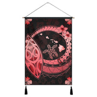 Hawaii Turtle Hibiscus Map Polynesian Hanging Poster Red - AH Hanging Poster Cotton And Linen - Polynesian Pride