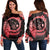 Hawaii Turtle Hibiscus Map Polynesian Women's Off Shoulder Sweater Red - AH Black - Polynesian Pride