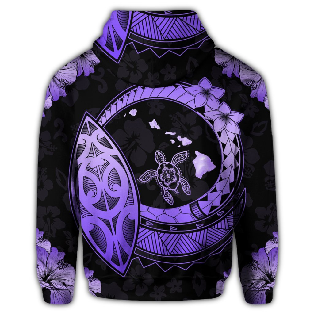 Hawaii Turtle Hibiscus Map Polynesian Zip Hoodie Violet - Polynesian Pride