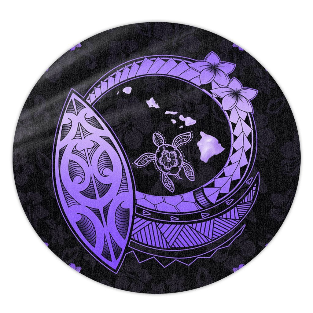 Hawaii Turtle Hibiscus Map Polynesian Round Carpet Violet - AH Round Carpet Luxurious Plush - Polynesian Pride