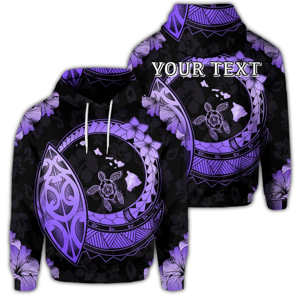 Custom Hawaii Turtle Hibiscus Map Polynesian Hoodie Violet Unisex Art - Polynesian Pride