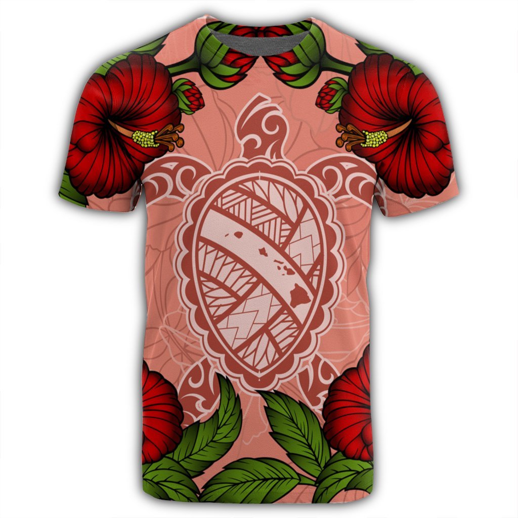 Hawaii Turtle Hibiscus Pink T Shirt Fide Style - Polynesian Pride