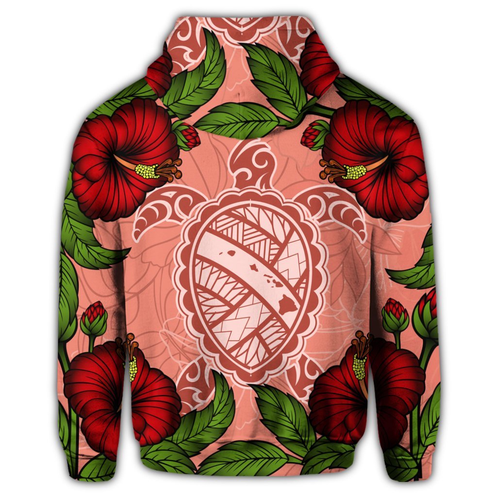Hawaiian Turtle Hibiscus Pink Hoodie Fide Style - Polynesian Pride