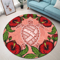 Hawaii Turtle Hibiscus Pink Round Carpet - Fide Style - AH - Polynesian Pride