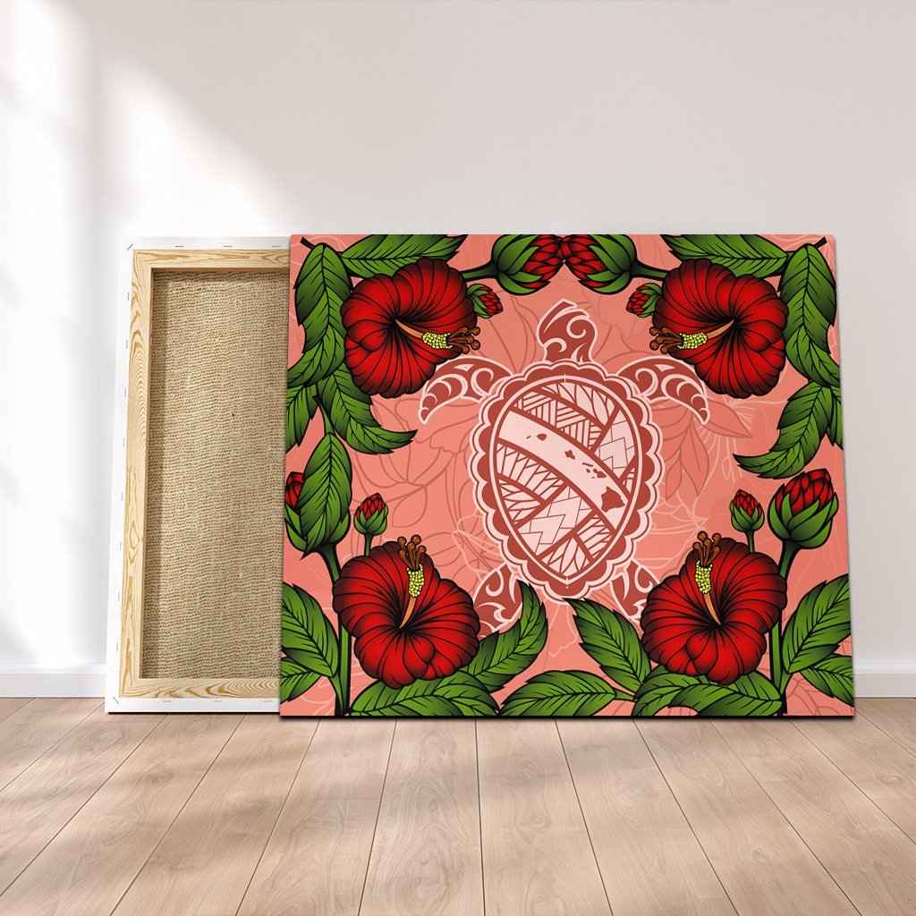 Hawaii Turtle Hibiscus Pink Canvas - Fide Style - AH Canvas Poly-cotton - Polynesian Pride