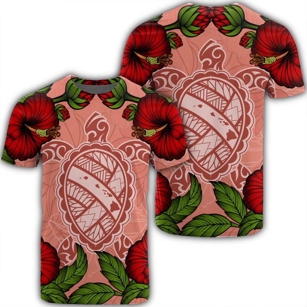 Hawaii Turtle Hibiscus Pink T Shirt Fide Style Unisex Black - Polynesian Pride