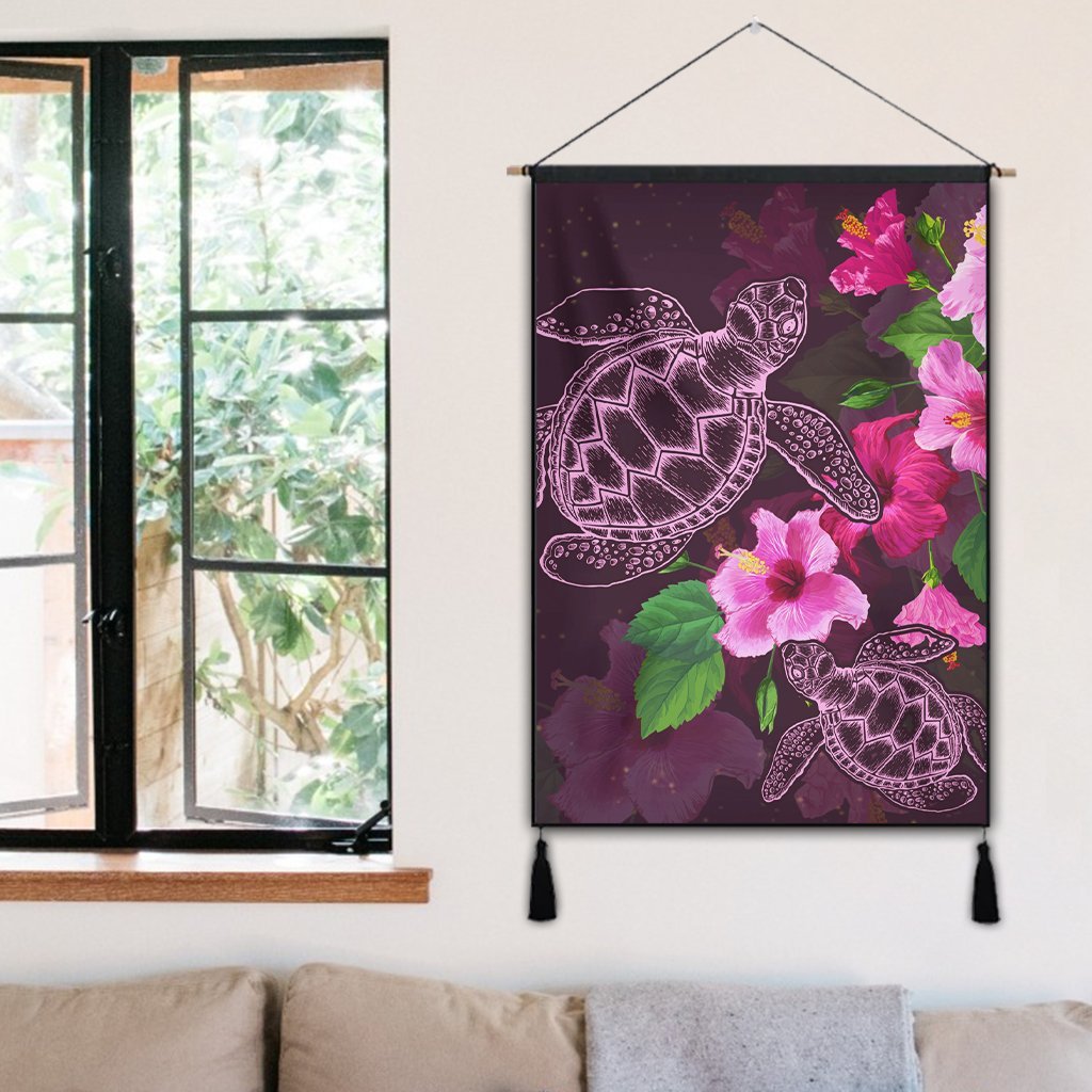 Hawaii Turtle Hibiscus Pink Simple Hanging Poster - AH - Polynesian Pride