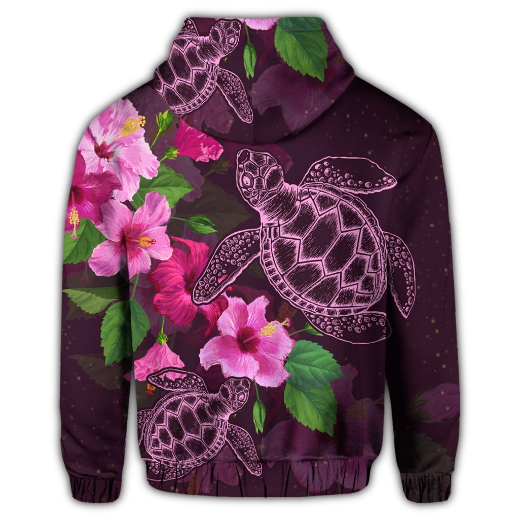 Hawaii Turtle Hibiscus Pink Simple Zip Hoodie - Polynesian Pride