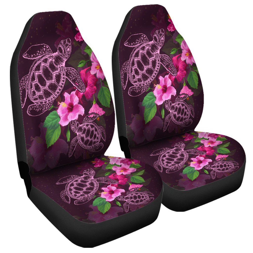 Hawaii Turtle Hibiscus Pink Simple Car Seat Covers - AH Universal Fit Black - Polynesian Pride