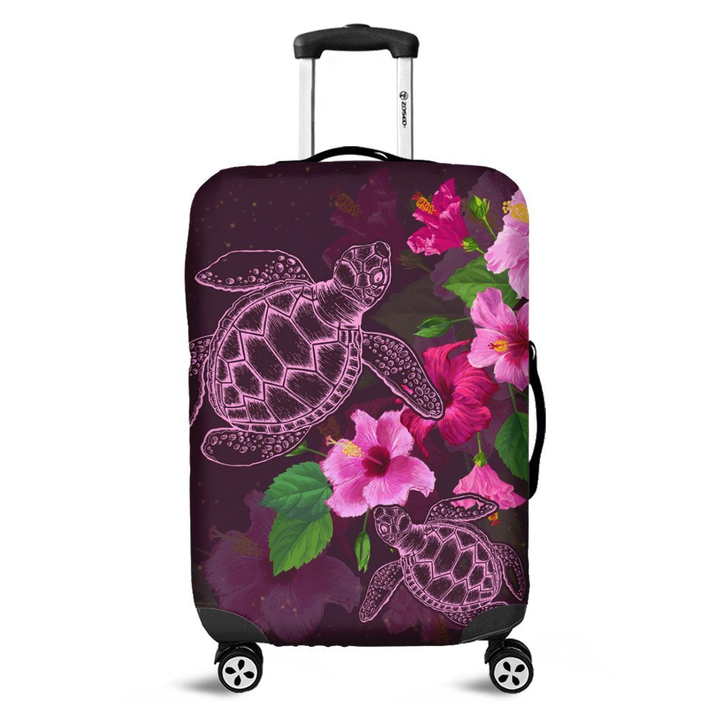 Hawaii Turtle Hibiscus Pink Simple Luggage Covers - AH Black - Polynesian Pride