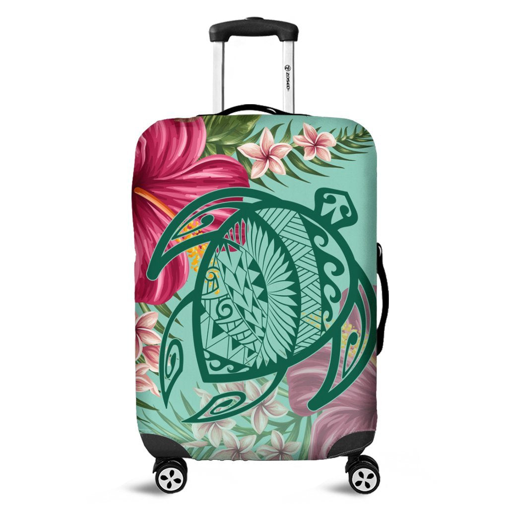 Hawaii Turtle Hibiscus Plumeria Luggage Covers - Hug Style - AH Black - Polynesian Pride