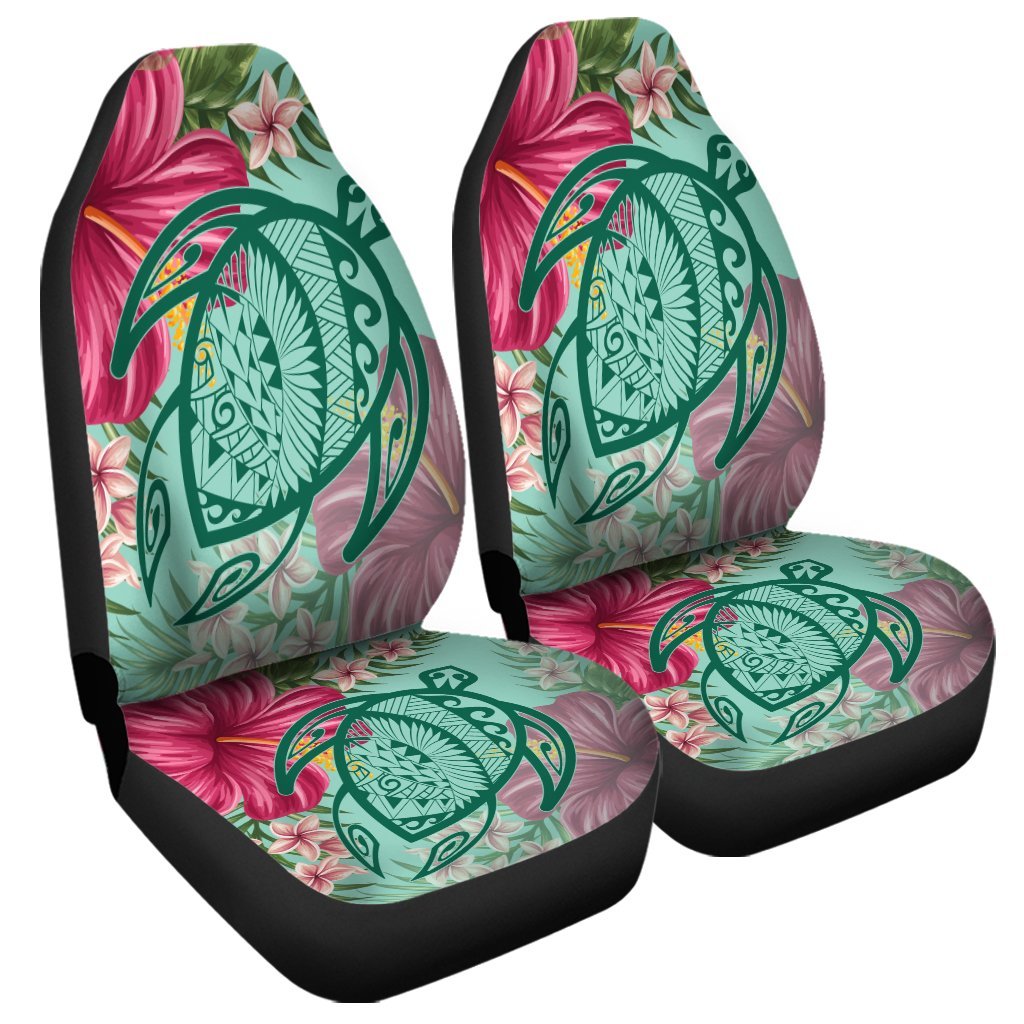 Hawaii Turtle Hibiscus Plumeria Car Seat Covers - Hug Style - AH Universal Fit Black - Polynesian Pride