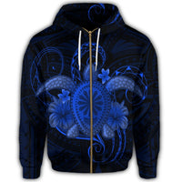 Hawaii Turtle Hibiscus Polynesian Zip Hoodie Full Style Blue - Polynesian Pride