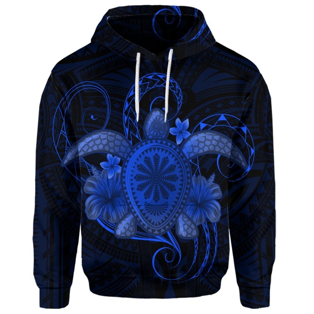 Custom Hawaii Turtle Hibiscus Polynesian Hoodie Full Style Blue - Polynesian Pride