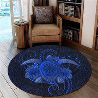 Hawaii Turtle Hibiscus Polynesian Round Carpet - Full Style - Blue - AH - Polynesian Pride