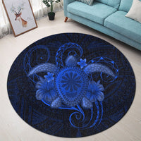 Hawaii Turtle Hibiscus Polynesian Round Carpet - Full Style - Blue - AH - Polynesian Pride