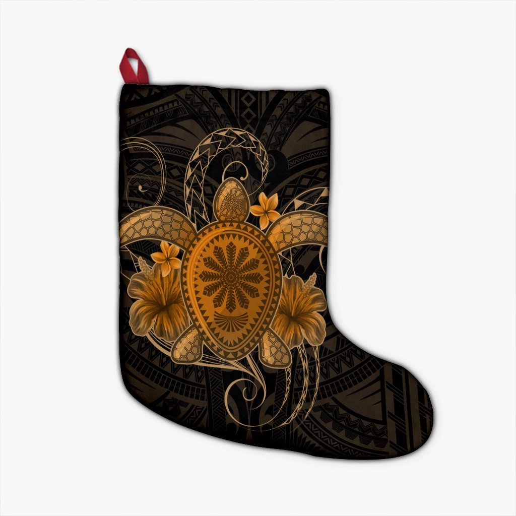 Hawaii Turtle Hibiscus Polynesian Christmas Stocking - Full Style - Gold - AH Christmas Stocking 26 X 42 cm Black - Polynesian Pride