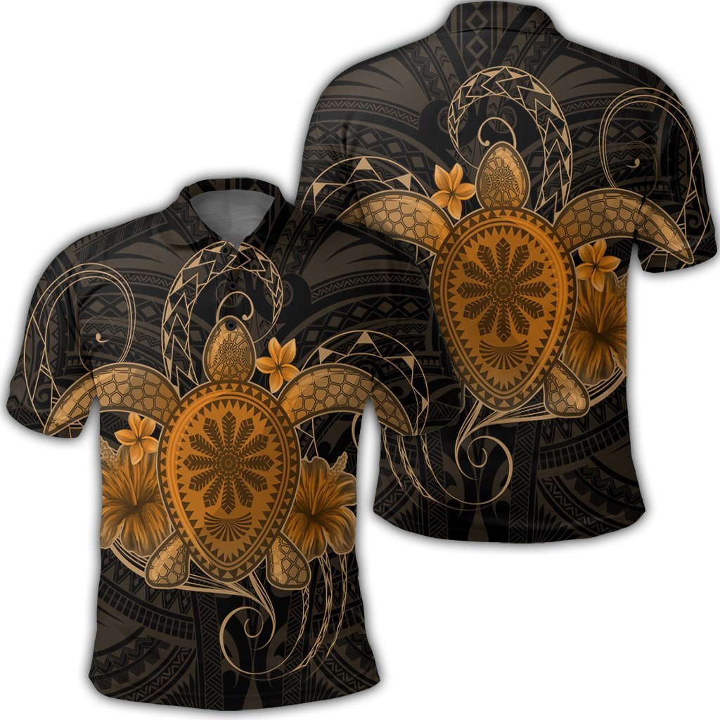 Hawaii Turtle Hibiscus Polynesian Polo Shirt Full Style Gold Unisex Black - Polynesian Pride