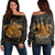 Hawaii Turtle Hibiscus Polynesian Women's Off Shoulder Sweater - Full Style - Gold - AH Black - Polynesian Pride