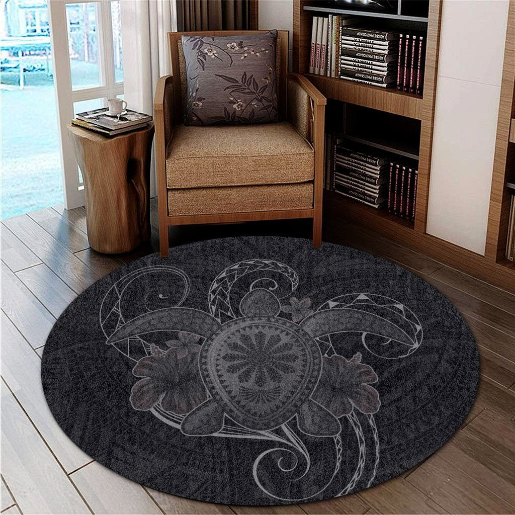 Hawaii Turtle Hibiscus Polynesian Round Carpet - Full Style - Gray - AH - Polynesian Pride