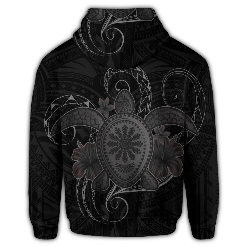 Hawaiian Turtle Hibiscus Polynesian Hoodie Full Style Gray - Polynesian Pride