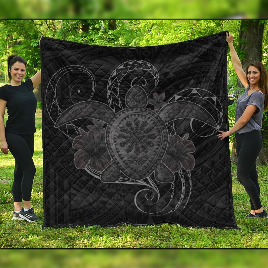 Hawaii Turtle Hibiscus Polynesian Premium Quilts - Full Style - Gray - AH Black - Polynesian Pride