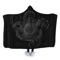Hawaii Turtle Hibiscus Polynesian Hooded Blanket - Full Style - Gray - AH Hooded Blanket White - Polynesian Pride