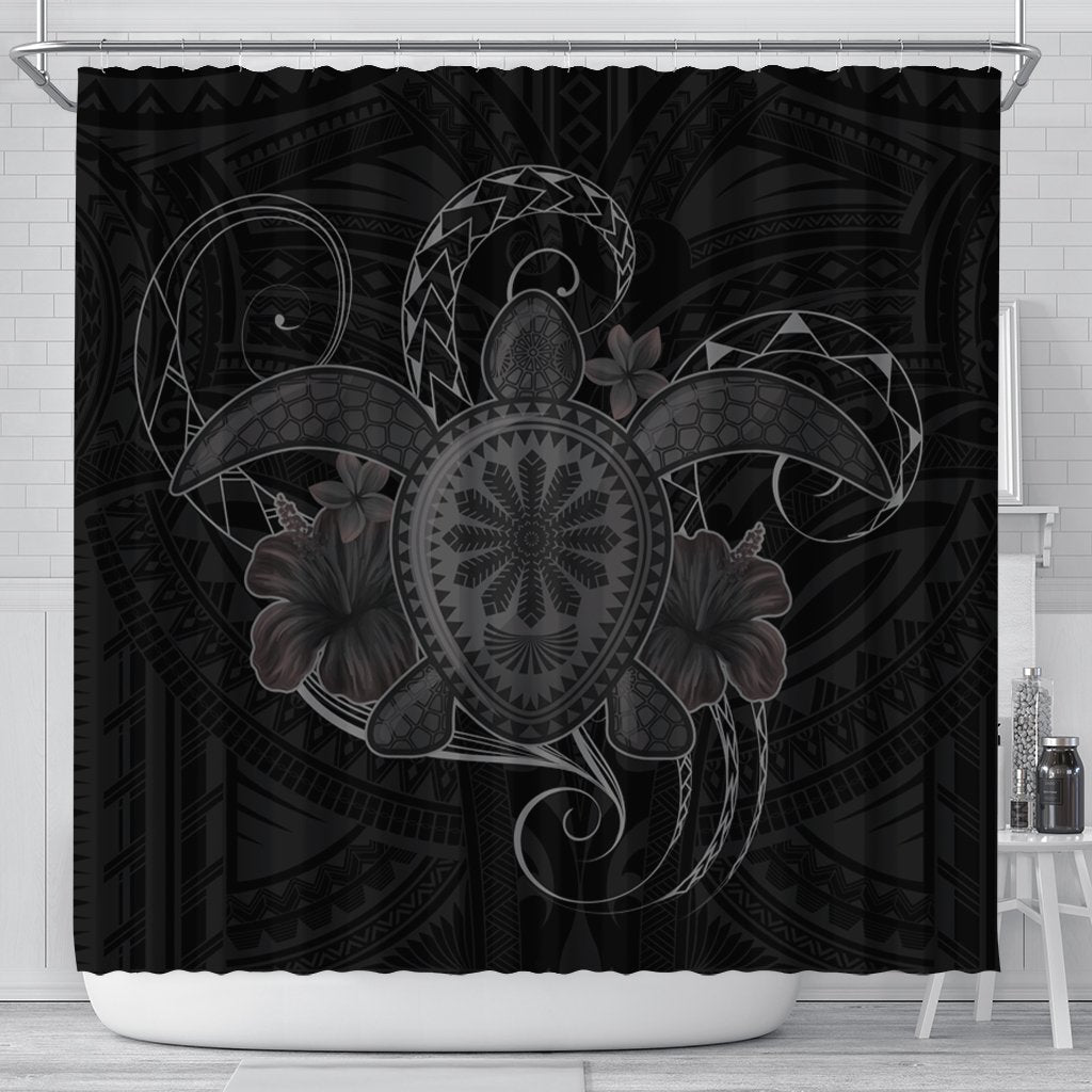 Hawaii Turtle Hibiscus Polynesian Shower Curtain - Full Style - Gray - AH 177 x 172 (cm) Black - Polynesian Pride