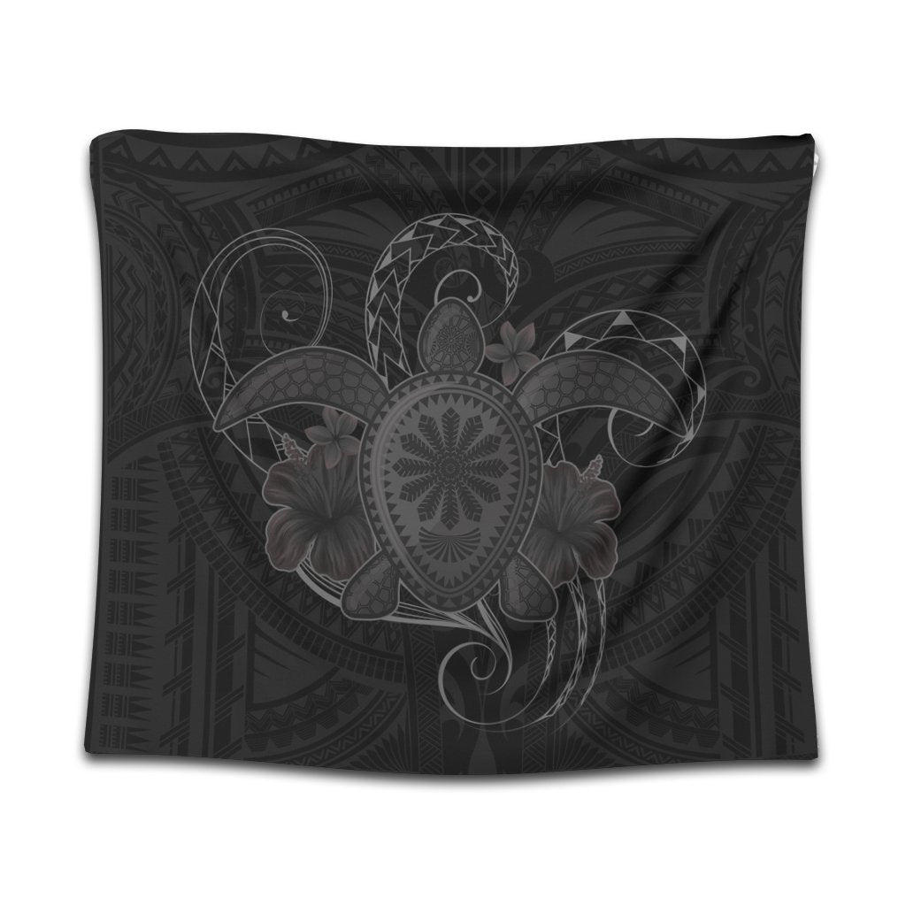 Hawaii Turtle Hibiscus Polynesian Tapestry - Full Style - Gray - AH Wall Tapestry Black - Polynesian Pride