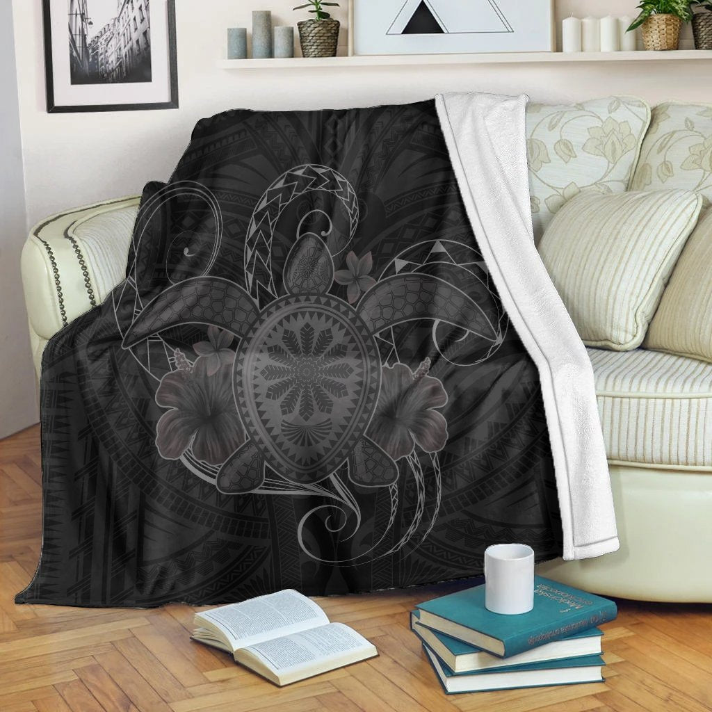 Hawaii Turtle Hibiscus Polynesian Premium Blankets - Full Style - Gray - AH White - Polynesian Pride