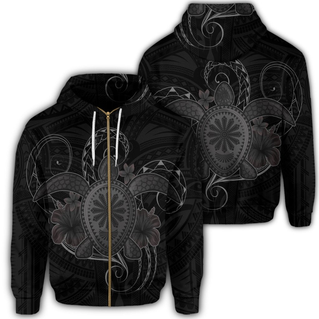 Hawaii Turtle Hibiscus Polynesian Zip Hoodie Full Style Gray Unisex Art - Polynesian Pride