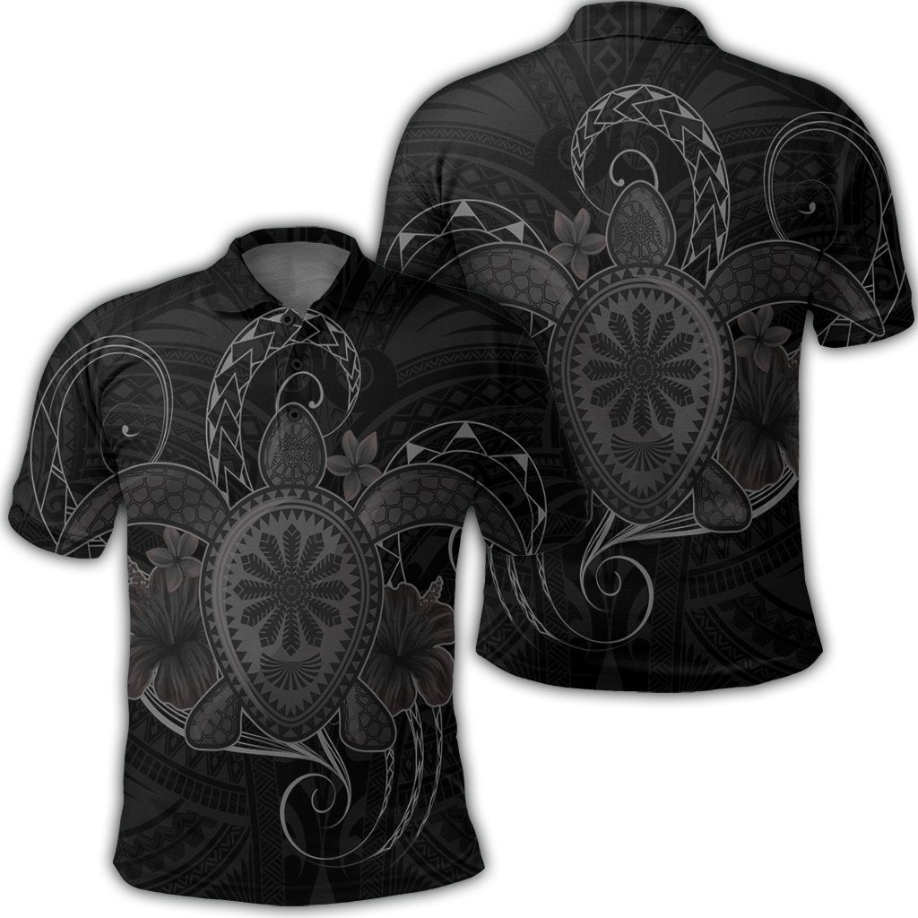 Hawaii Turtle Hibiscus Polynesian Polo Shirt Full Style Gray Unisex Black - Polynesian Pride