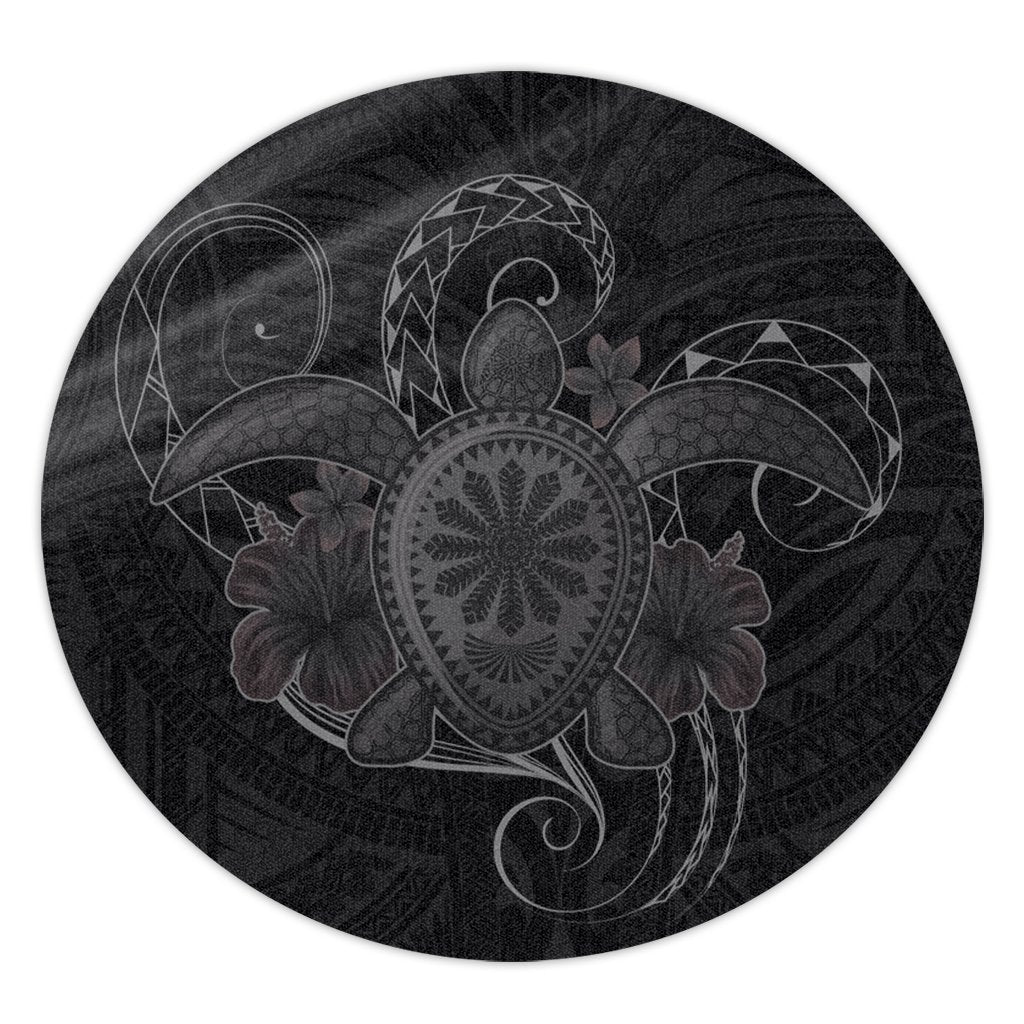 Hawaii Turtle Hibiscus Polynesian Round Carpet - Full Style - Gray - AH Round Carpet Luxurious Plush - Polynesian Pride