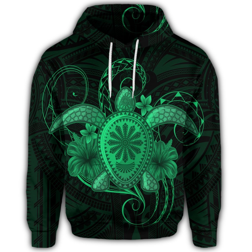 Hawaiian Turtle Hibiscus Polynesian Hoodie Full Style Green - Polynesian Pride