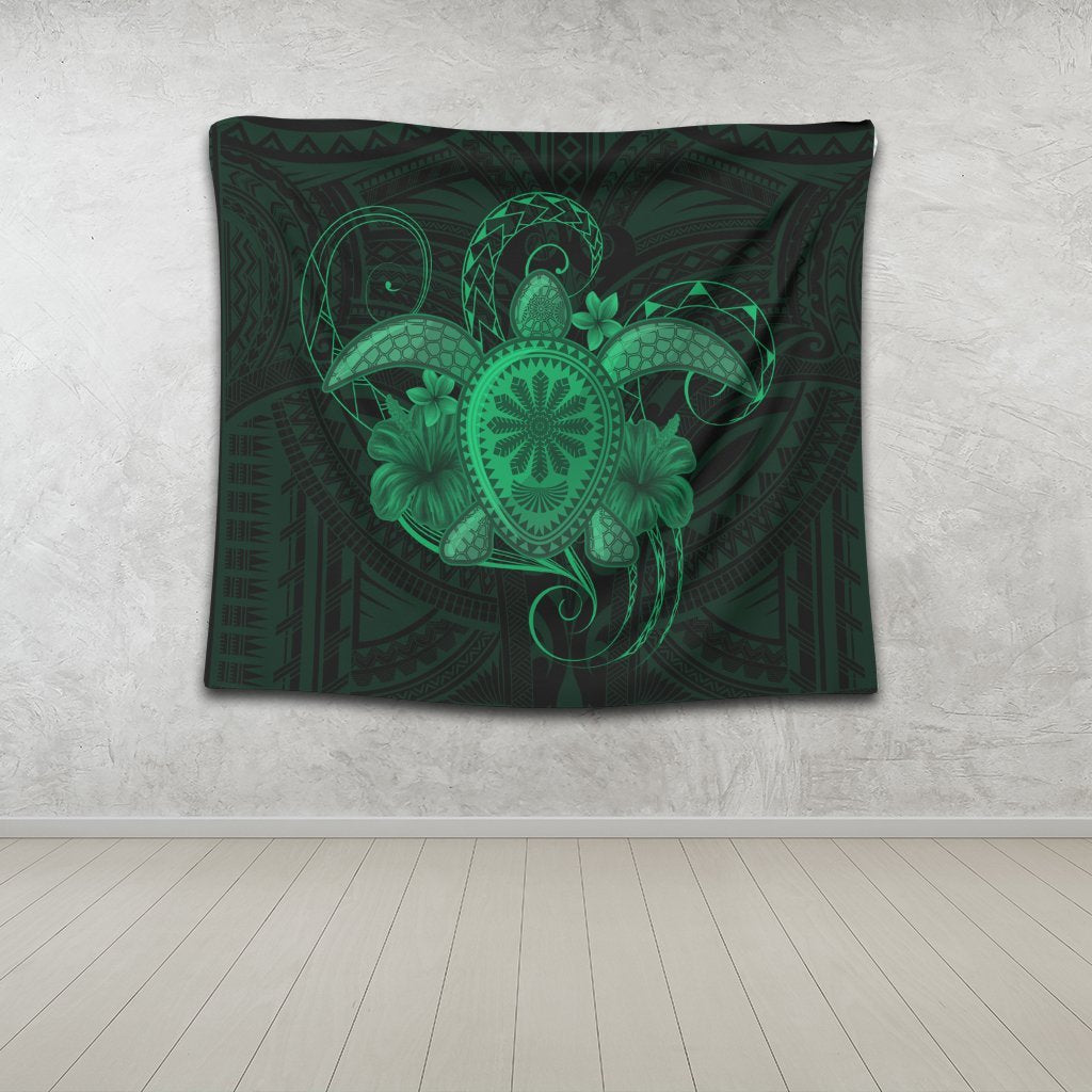 Hawaii Turtle Hibiscus Polynesian Tapestry - Full Style - Green - AH - Polynesian Pride
