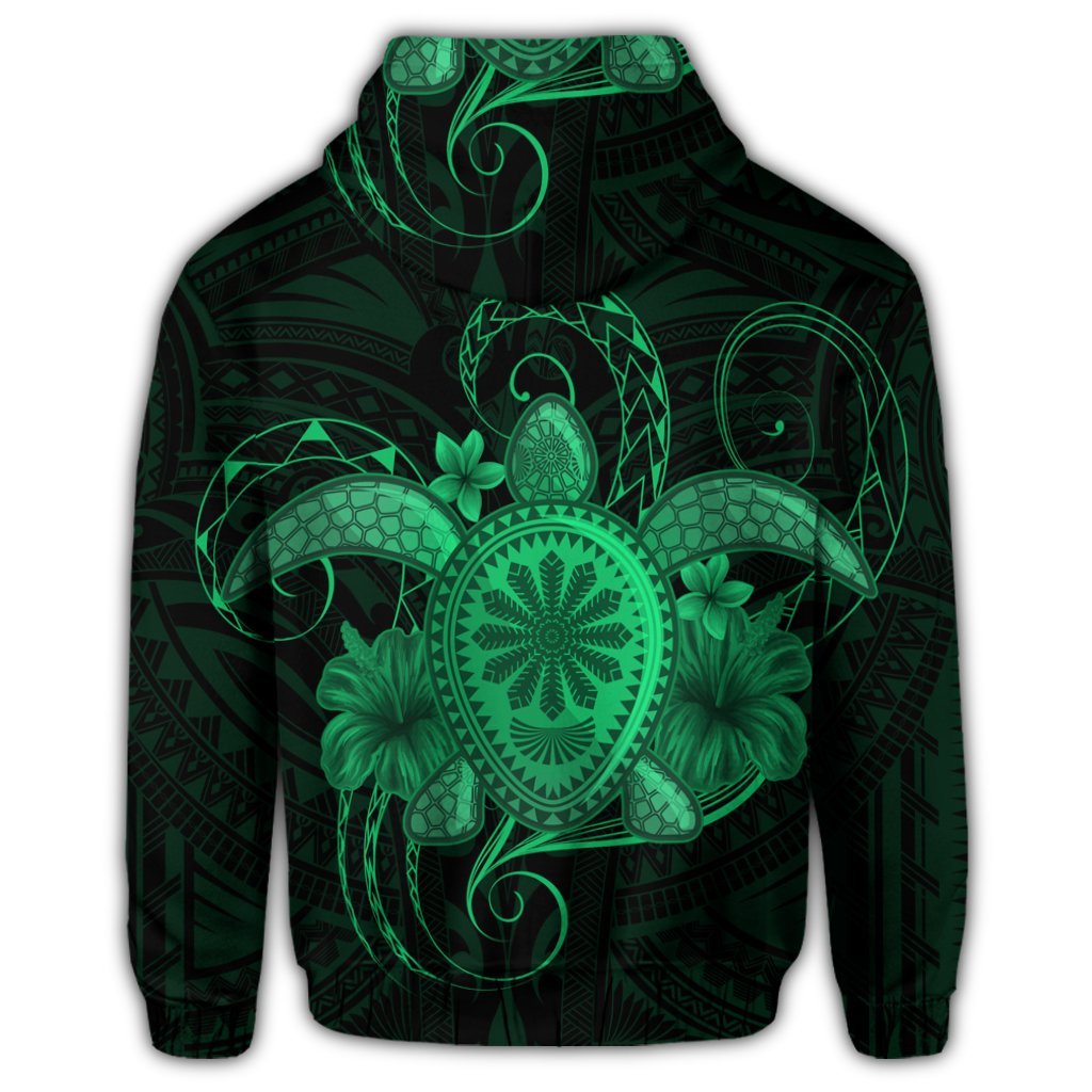 Hawaii Turtle Hibiscus Polynesian Zip Hoodie Full Style Green - Polynesian Pride
